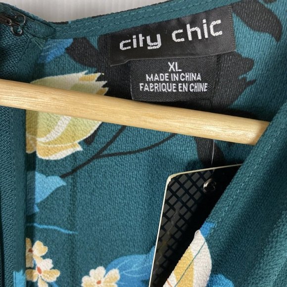 BNWT City Chic Size XL 22 Green Floral Bodysuit Pockets - Picture 8 of 13